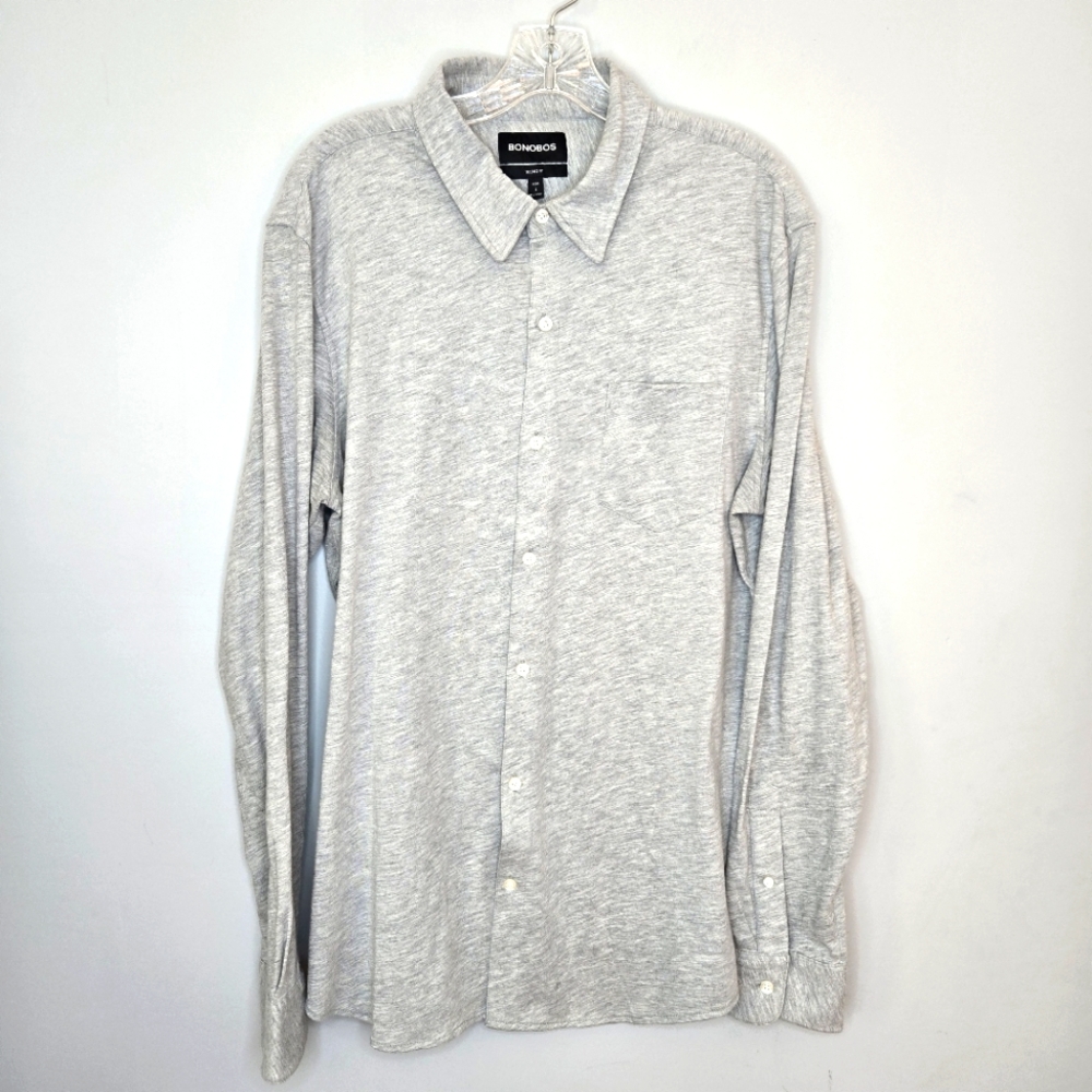 Bonobos Long Sleeve Button Down Tailored Fit Heathered Gray Mens‎ Large Long